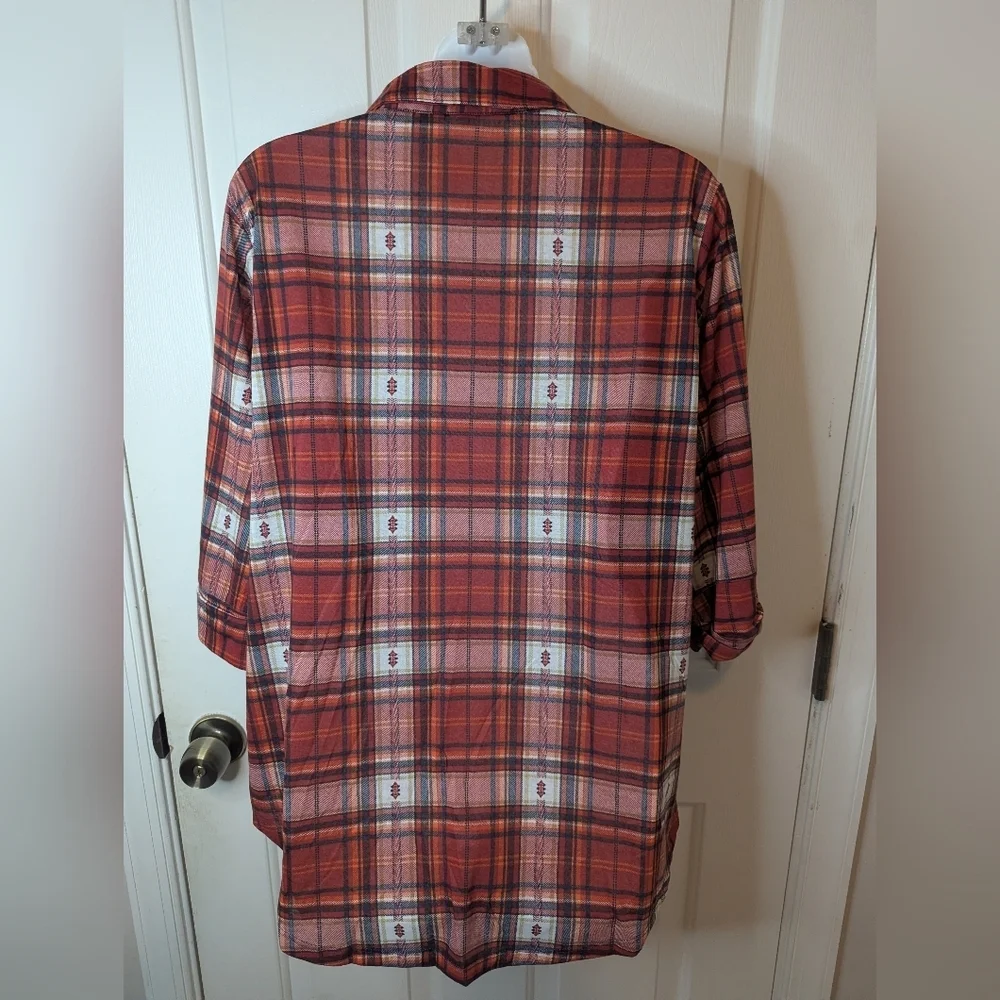 Paper + Tee Red/BlacK Plaid Flannel Shirt Tie Front 3/4 Roll-Tab Sleeve, Size 2X - Picture 5 of 11